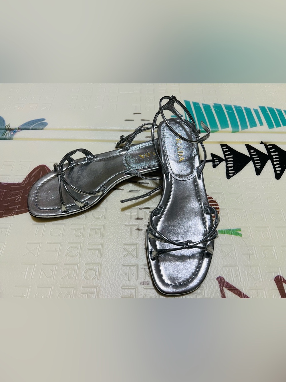 Prada Metallic Silver Strappy Sandals Size 6.5